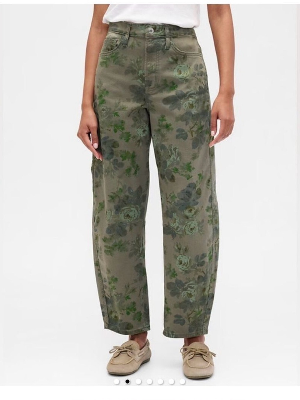 GAP Factory Olive Floral Print Barrel Jeans
